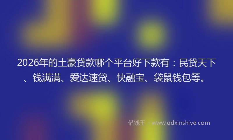 2026年的土豪贷款哪个平台好下款有：民贷天下、钱满满、爱达速贷、快融宝、袋鼠钱包等。
