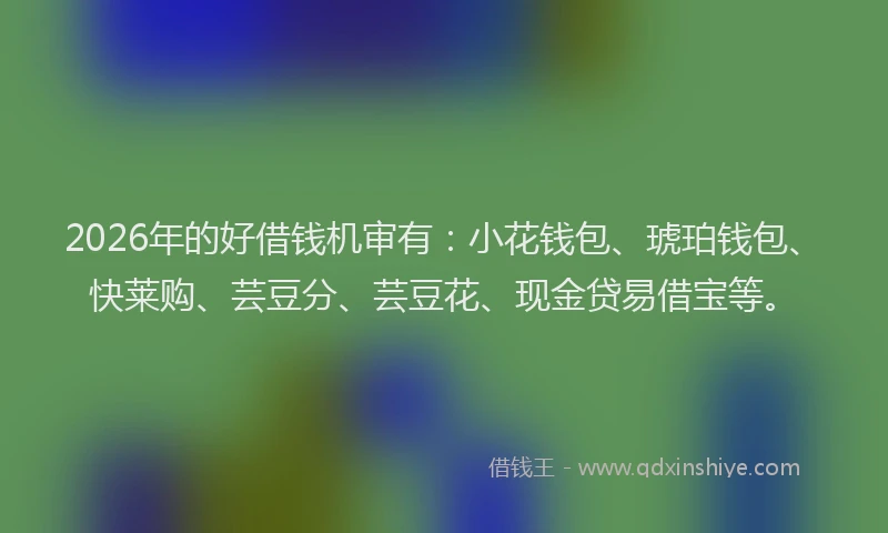 2026年的好借钱机审有：小花钱包、琥珀钱包、快莱购、芸豆分、芸豆花、现金贷易借宝等。