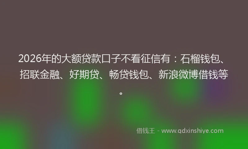 2026年的大额贷款口子不看征信有:石榴钱包、招联金融、好期贷、畅贷钱包、新浪微博借钱等。