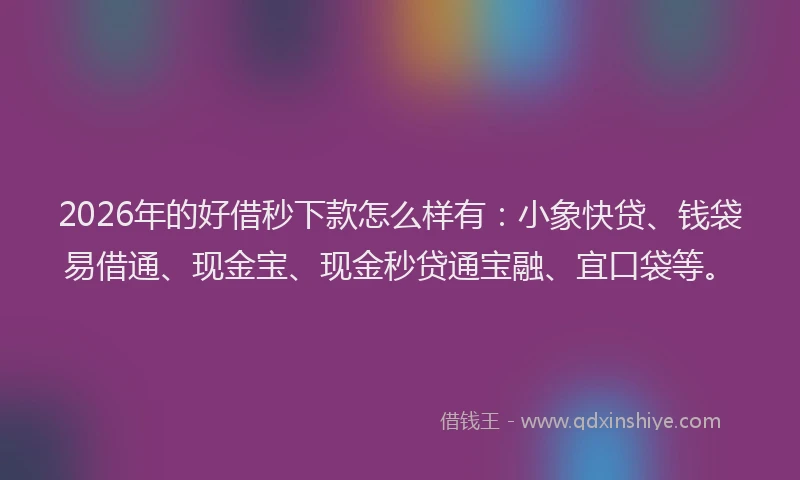2026年的好借秒下款怎么样有：小象快贷、钱袋易借通、现金宝、现金秒贷通宝融、宜口袋等。