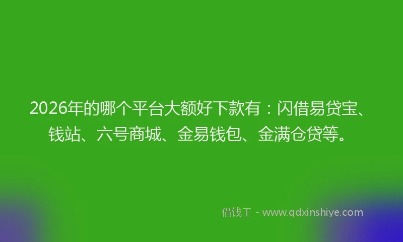 2026年的哪个平台大额好下款有:闪借易贷宝、钱站、六号商城、金易钱包、金满仓贷等。