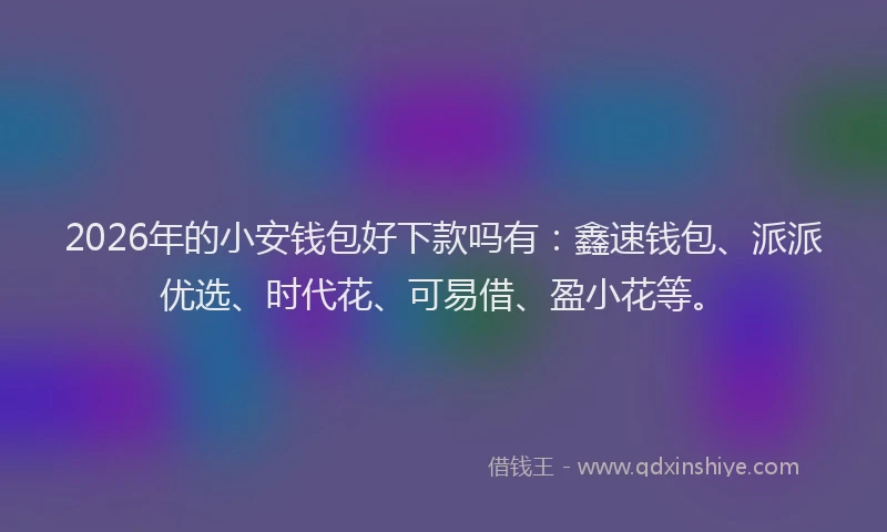 2026年的小安钱包好下款吗有：鑫速钱包、派派优选、时代花、可易借、盈小花等。