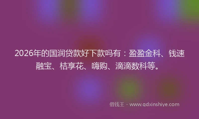 2026年的国润贷款好下款吗有：盈盈金科、钱速融宝、桔享花、嗨购、滴滴数科等。