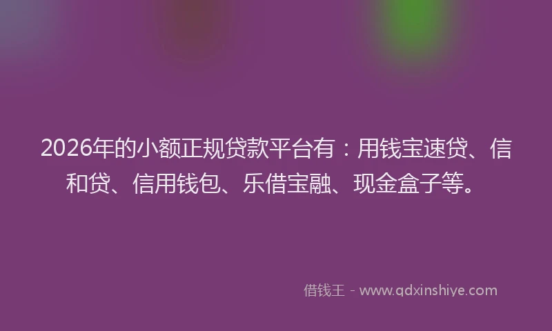 2026年的小额正规贷款平台有：用钱宝速贷、信和贷、信用钱包、乐借宝融、现金盒子等。