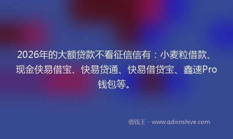 2026年的大额贷款不看征信信有:小麦粒借款、现金侠易借宝、快易贷通、快易借贷宝、鑫速Pro钱包等。