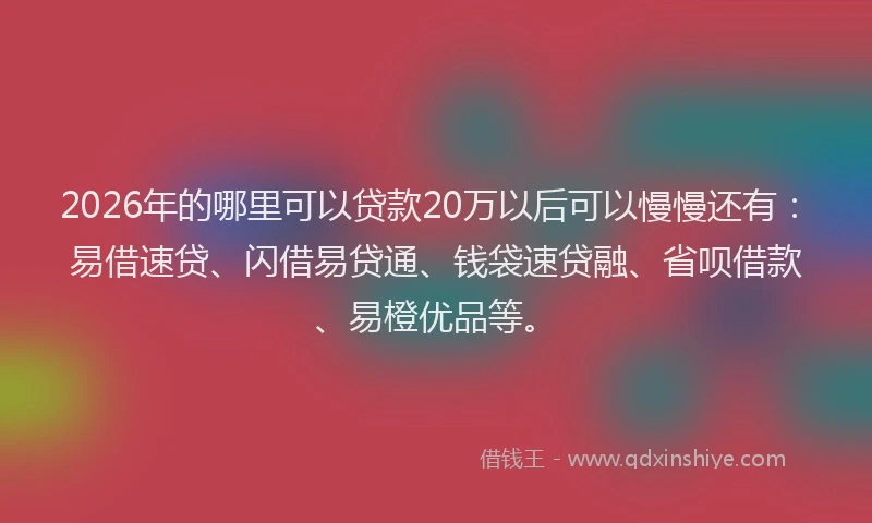 2026年的哪里可以贷款20万以后可以慢慢还有:易借速贷、闪借易贷通、钱袋速贷融、省呗借款、易橙优品等。
