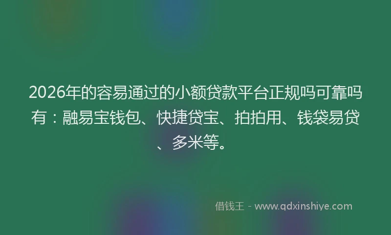2026年的容易通过的小额贷款平台正规吗可靠吗有：融易宝钱包、快捷贷宝、拍拍用、钱袋易贷、多米等。