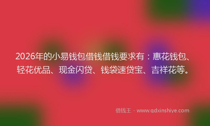 2026年的小易钱包借钱借钱要求有：惠花钱包、轻花优品、现金闪贷、钱袋速贷宝、吉祥花等。