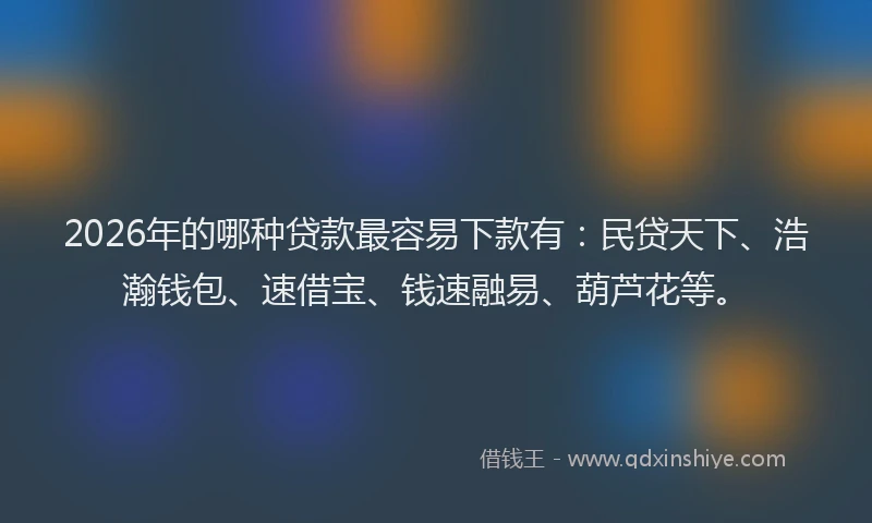 2026年的哪种贷款最容易下款有:民贷天下、浩瀚钱包、速借宝、钱速融易、葫芦花等。