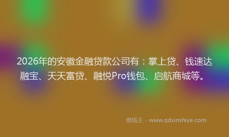 2026年的安徽金融贷款公司有：掌上贷、钱速达融宝、天天富贷、融悦Pro钱包、启航商城等。