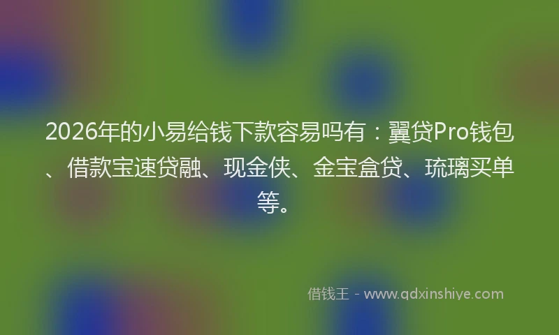 2026年的小易给钱下款容易吗有：翼贷Pro钱包、借款宝速贷融、现金侠、金宝盒贷、琉璃买单等。