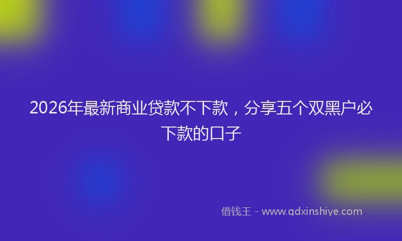 2026年最新商业贷款不下款，分享五个双黑户必下款的口子