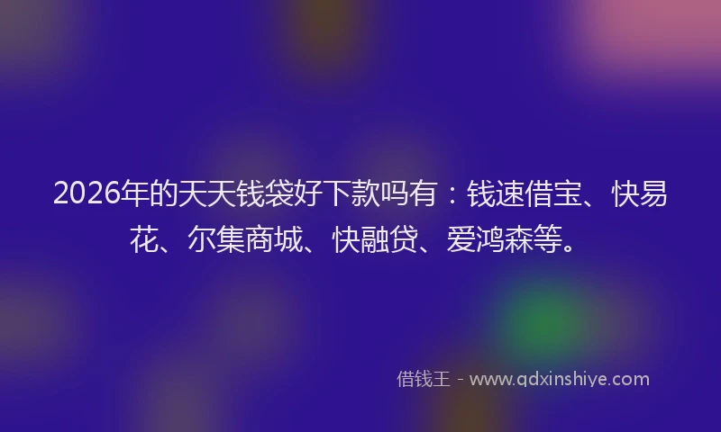 2026年的天天钱袋好下款吗有：钱速借宝、快易花、尔集商城、快融贷、爱鸿森等。