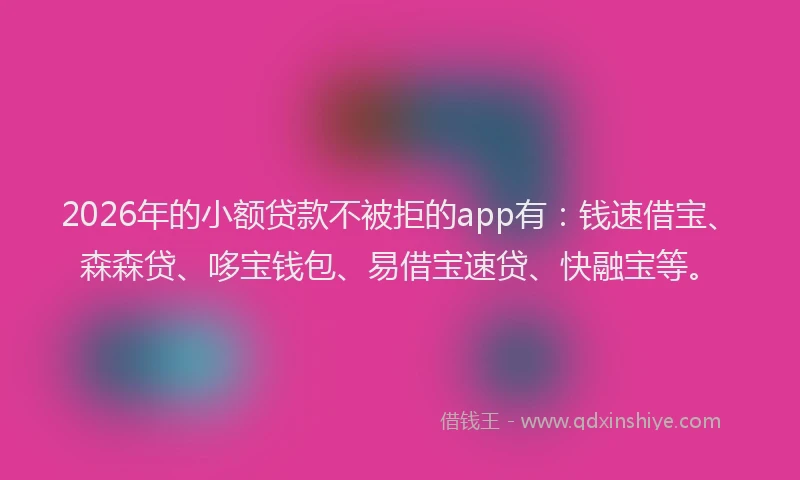 2026年的小额贷款不被拒的app有：钱速借宝、森森贷、哆宝钱包、易借宝速贷、快融宝等。