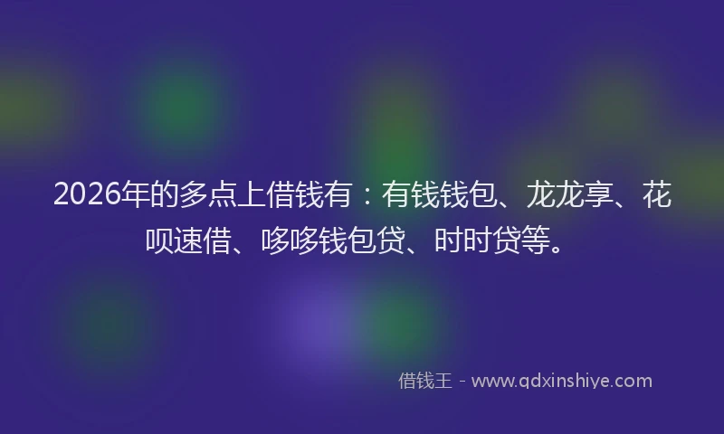 2026年的多点上借钱有:有钱钱包、龙龙享、花呗速借、哆哆钱包贷、时时贷等。