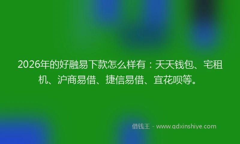 2026年的好融易下款怎么样有：天天钱包、宅租机、沪商易借、捷信易借、宜花呗等。