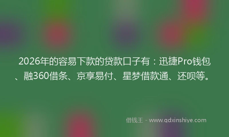 2026年的容易下款的贷款口子有：迅捷Pro钱包、融360借条、京享易付、星梦借款通、还呗等。