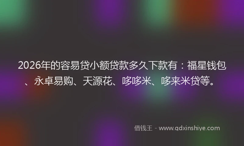2026年的容易贷小额贷款多久下款有：福星钱包、永卓易购、天源花、哆哆米、哆来米贷等。