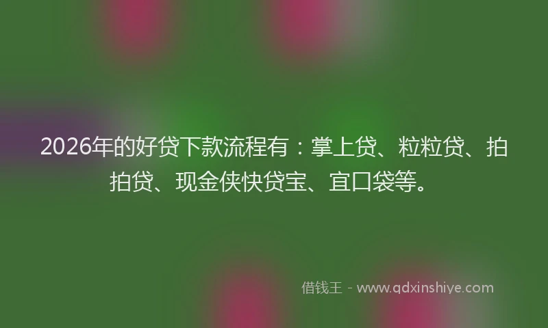 2026年的好贷下款流程有：掌上贷、粒粒贷、拍拍贷、现金侠快贷宝、宜口袋等。