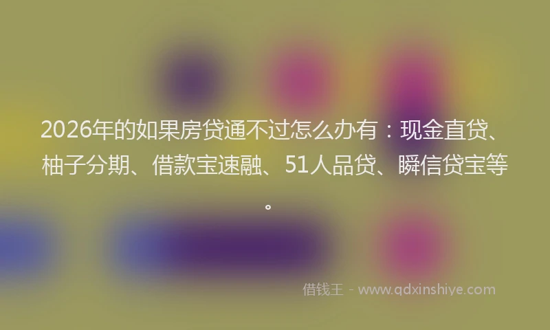 2026年的如果房贷通不过怎么办有：现金直贷、柚子分期、借款宝速融、51人品贷、瞬信贷宝等。