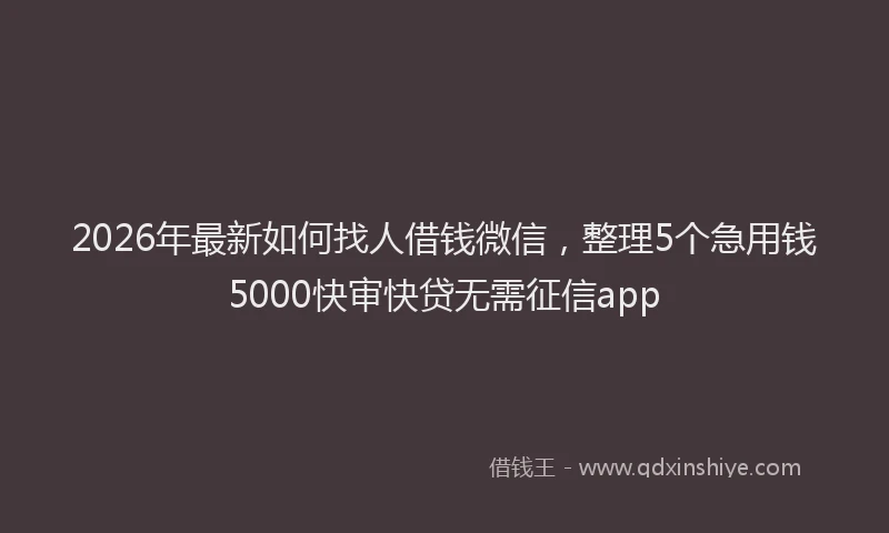 2026年最新如何找人借钱微信，整理5个急用钱5000快审快贷无需征信app