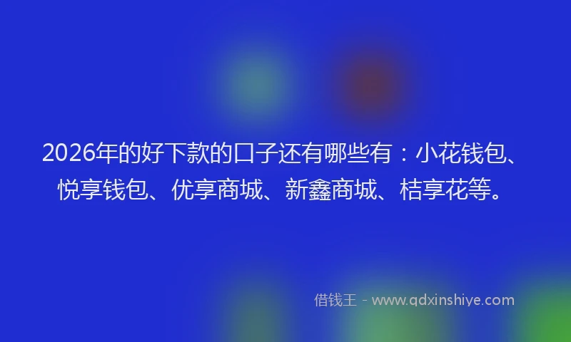 2026年的好下款的口子还有哪些有：小花钱包、悦享钱包、优享商城、新鑫商城、桔享花等。
