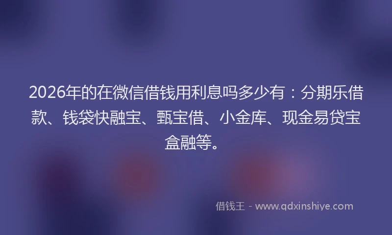2026年的在微信借钱用利息吗多少有：分期乐借款、钱袋快融宝、甄宝借、小金库、现金易贷宝盒融等。