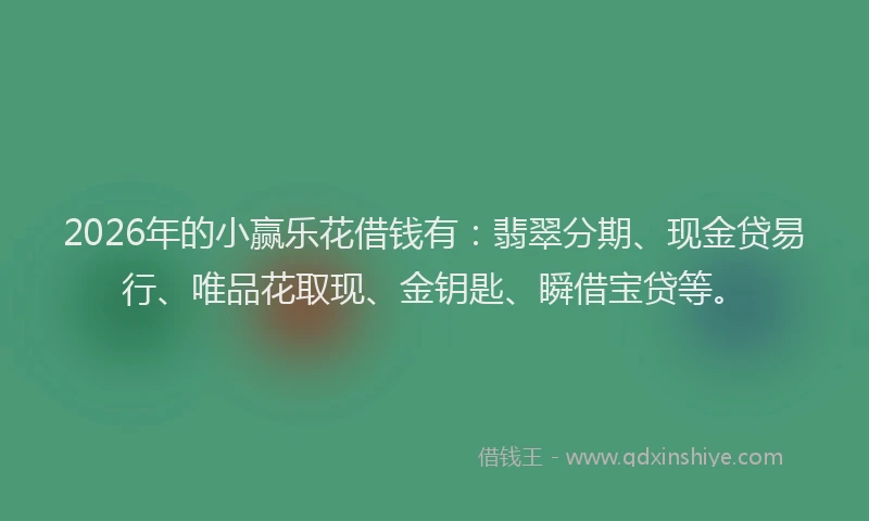 2026年的小赢乐花借钱有：翡翠分期、现金贷易行、唯品花取现、金钥匙、瞬借宝贷等。