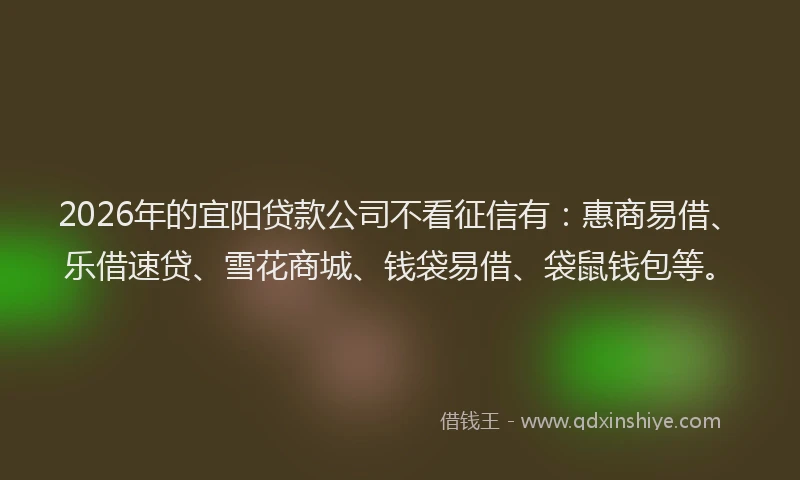 2026年的宜阳贷款公司不看征信有：惠商易借、乐借速贷、雪花商城、钱袋易借、袋鼠钱包等。