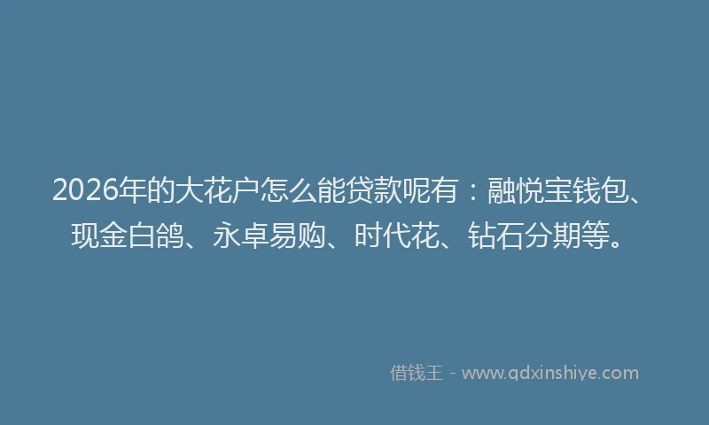 2026年的大花户怎么能贷款呢有：融悦宝钱包、现金白鸽、永卓易购、时代花、钻石分期等。