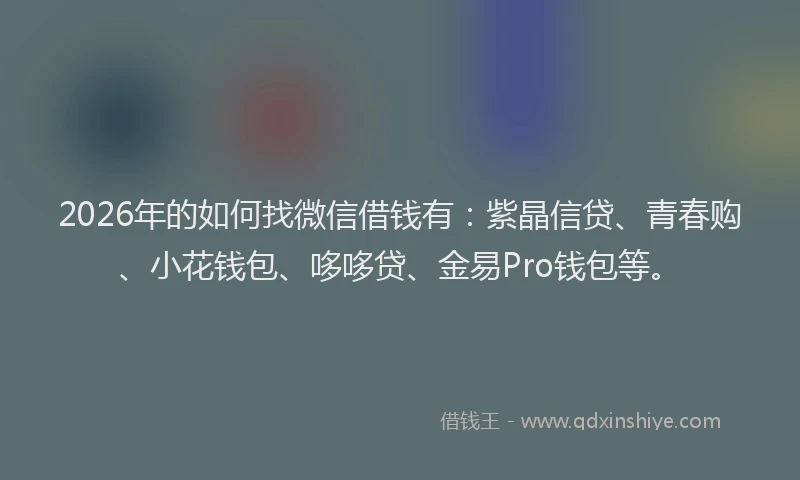 2026年的如何找微信借钱有：紫晶信贷、青春购、小花钱包、哆哆贷、金易Pro钱包等。