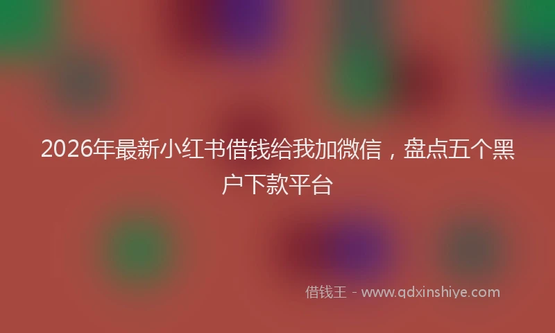 2026年最新小红书借钱给我加微信，盘点五个黑户下款平台