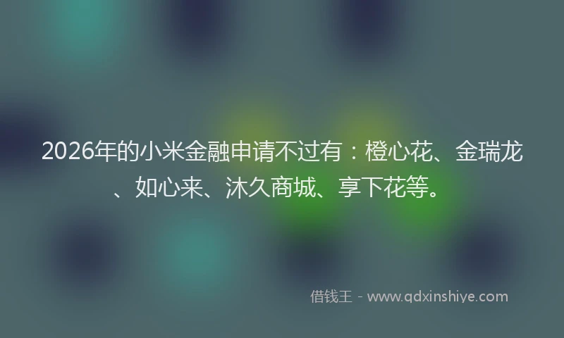 2026年的小米金融申请不过有：橙心花、金瑞龙、如心来、沐久商城、享下花等。