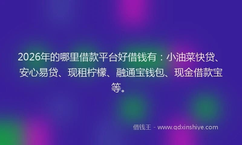 2026年的哪里借款平台好借钱有：小油菜快贷、安心易贷、现租柠檬、融通宝钱包、现金借款宝等。