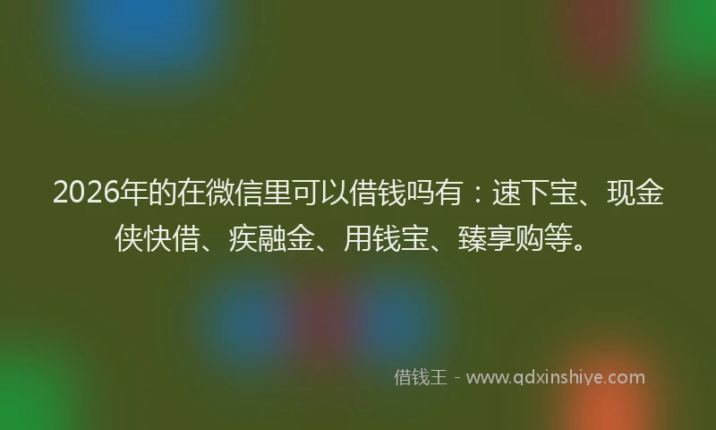 2026年的在微信里可以借钱吗有：速下宝、现金侠快借、疾融金、用钱宝、臻享购等。