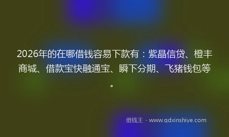 2026年的在哪借钱容易下款有:紫晶信贷、橙丰商城、借款宝快融通宝、瞬下分期、飞猪钱包等。