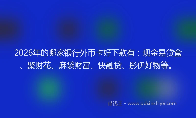 2026年的哪家银行外币卡好下款有：现金易贷盒、聚财花、麻袋财富、快融贷、彤伊好物等。