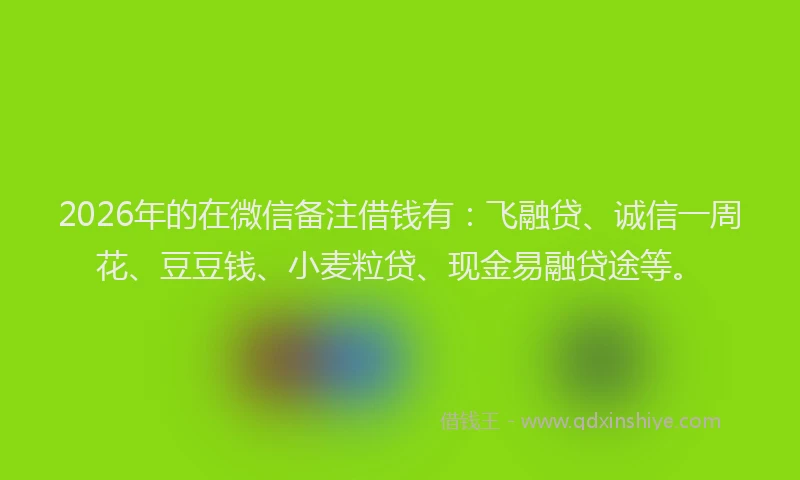2026年的在微信备注借钱有：飞融贷、诚信一周花、豆豆钱、小麦粒贷、现金易融贷途等。