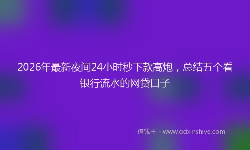 2026年最新夜间24小时秒下款高炮，总结五个看银行流水的网贷口子