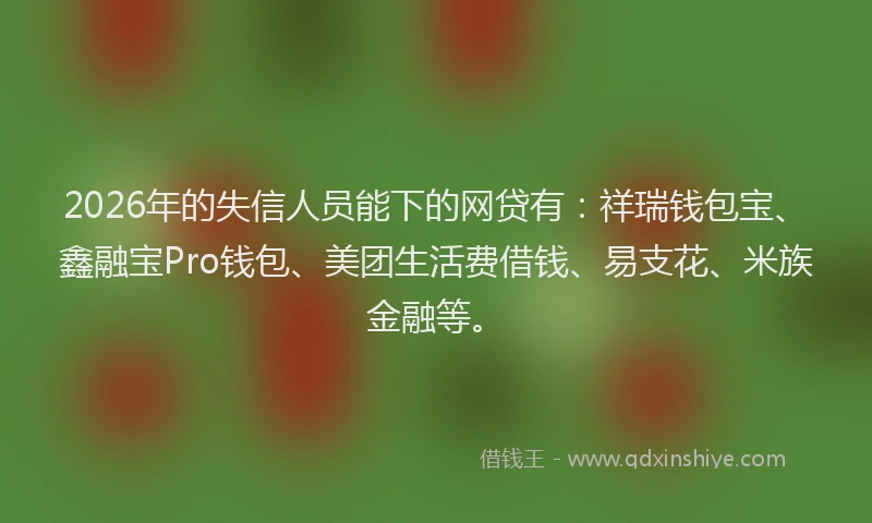2026年的失信人员能下的网贷有:祥瑞钱包宝、鑫融宝Pro钱包、美团生活费借钱、易支花、米族金融等。
