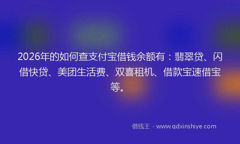 2026年的如何查支付宝借钱余额有：翡翠贷、闪借快贷、美团生活费、双喜租机、借款宝速借宝等。