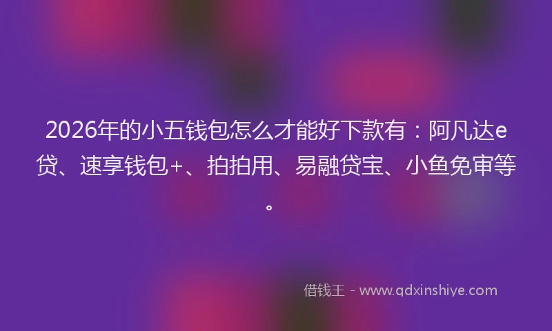 2026年的小五钱包怎么才能好下款有：阿凡达e贷、速享钱包+、拍拍用、易融贷宝、小鱼免审等。
