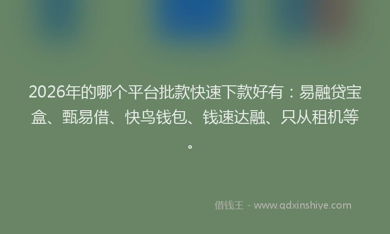 2026年的哪个平台批款快速下款好有：易融贷宝盒、甄易借、快鸟钱包、钱速达融、只从租机等。