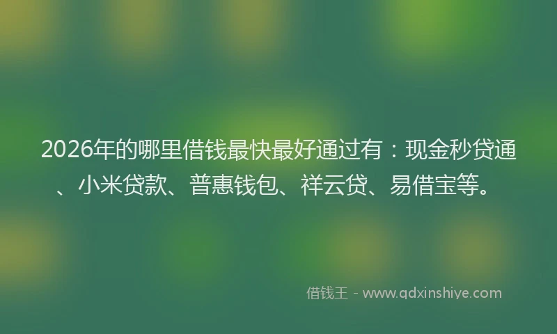 2026年的哪里借钱最快最好通过有:现金秒贷通、小米贷款、普惠钱包、祥云贷、易借宝等。