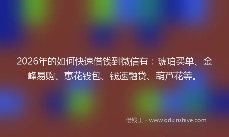 2026年的如何快速借钱到微信有：琥珀买单、金峰易购、惠花钱包、钱速融贷、葫芦花等。