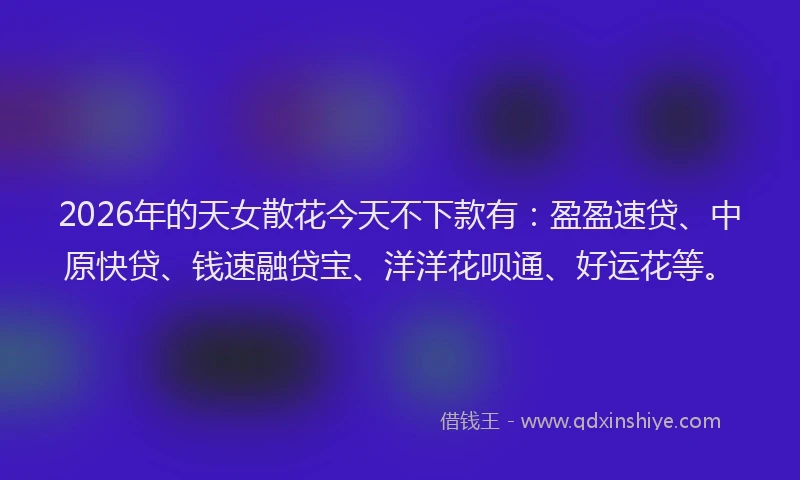 2026年的天女散花今天不下款有：盈盈速贷、中原快贷、钱速融贷宝、洋洋花呗通、好运花等。