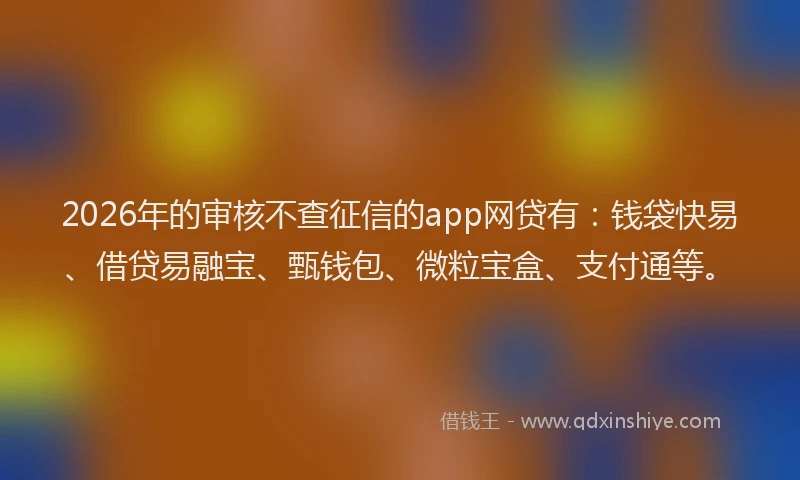 2026年的审核不查征信的app网贷有：钱袋快易、借贷易融宝、甄钱包、微粒宝盒、支付通等。