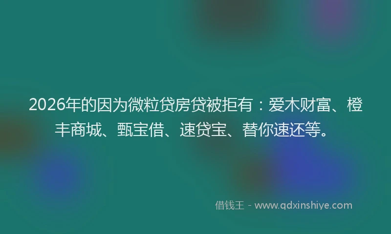2026年的因为微粒贷房贷被拒有：爱木财富、橙丰商城、甄宝借、速贷宝、替你速还等。