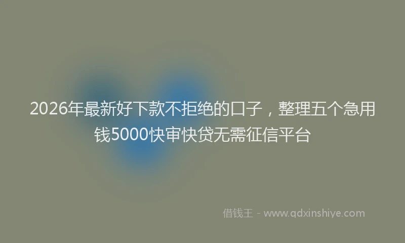 2026年最新好下款不拒绝的口子，整理五个急用钱5000快审快贷无需征信平台