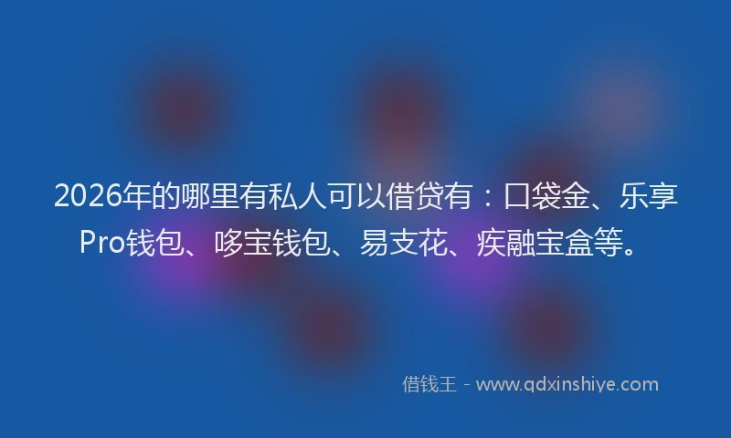 2026年的哪里有私人可以借贷有:口袋金、乐享Pro钱包、哆宝钱包、易支花、疾融宝盒等。